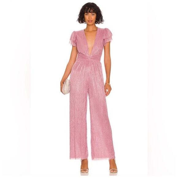 Sabina Musayev Pants - Sabina Musayev Donni Metallic Jumpsuit Antique Rose Pink Wide Leg Size Large NWT